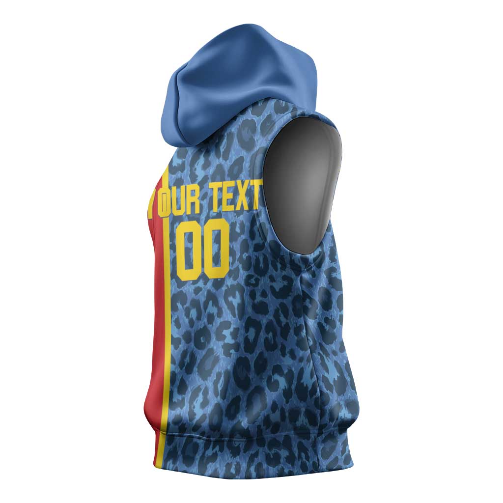 Afro Basketball Custom DR Congo Sleeveless Hoodie Come On Leopards Skin Pattern - African Pride