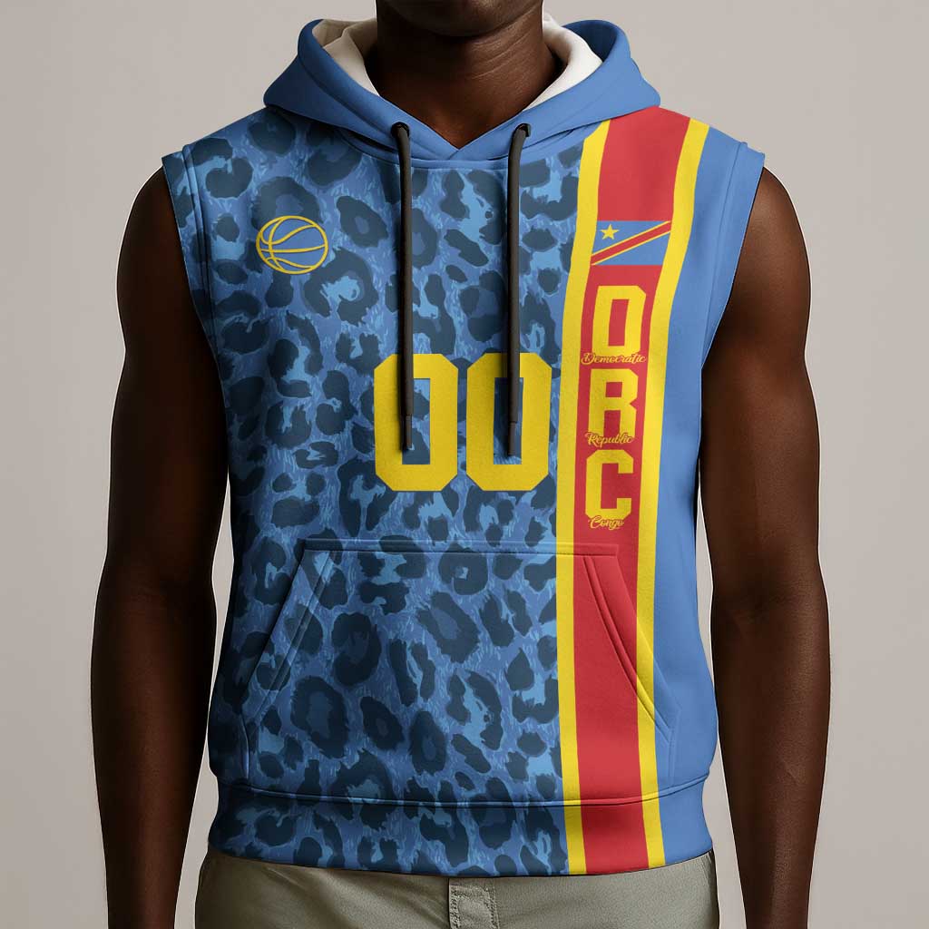 Afro Basketball Custom DR Congo Sleeveless Hoodie Come On Leopards Skin Pattern - African Pride