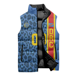 DR Congo Basketball Custom Sleeveless Puffer Jacket Come On Leopards Skin Pattern