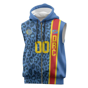 Afro Basketball Custom DR Congo Sleeveless Zip Hoodie Come On Leopards Skin Pattern - African Pride