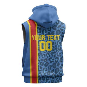 Afro Basketball Custom DR Congo Sleeveless Zip Hoodie Come On Leopards Skin Pattern - African Pride