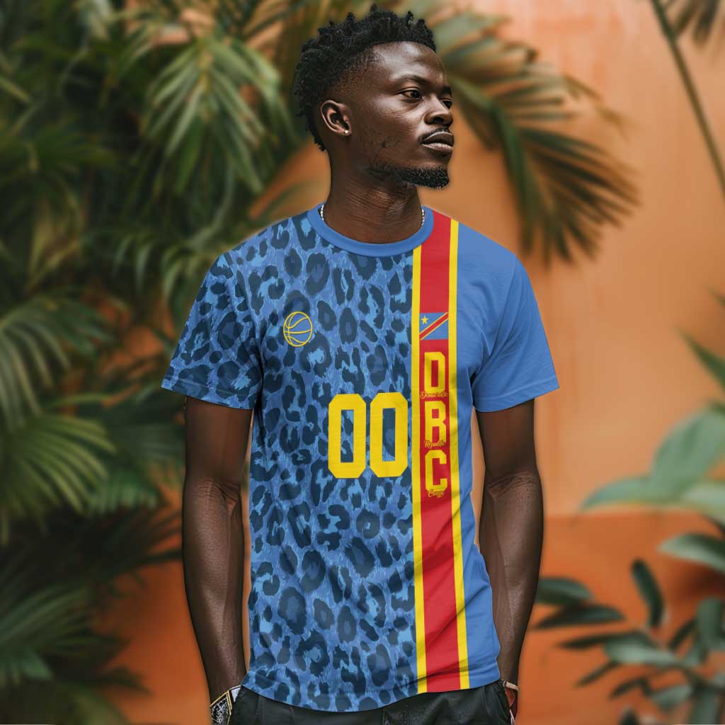Afro Basketball Custom DR Congo T shirt Come On Leopards Skin Pattern - African Pride