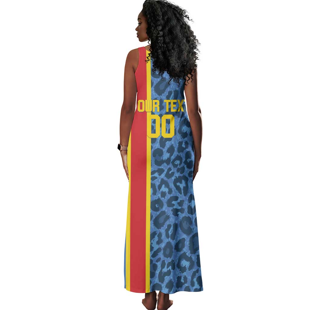 Afro Basketball Custom DR Congo Tank Maxi Dress Come On Leopards Skin Pattern - African Pride