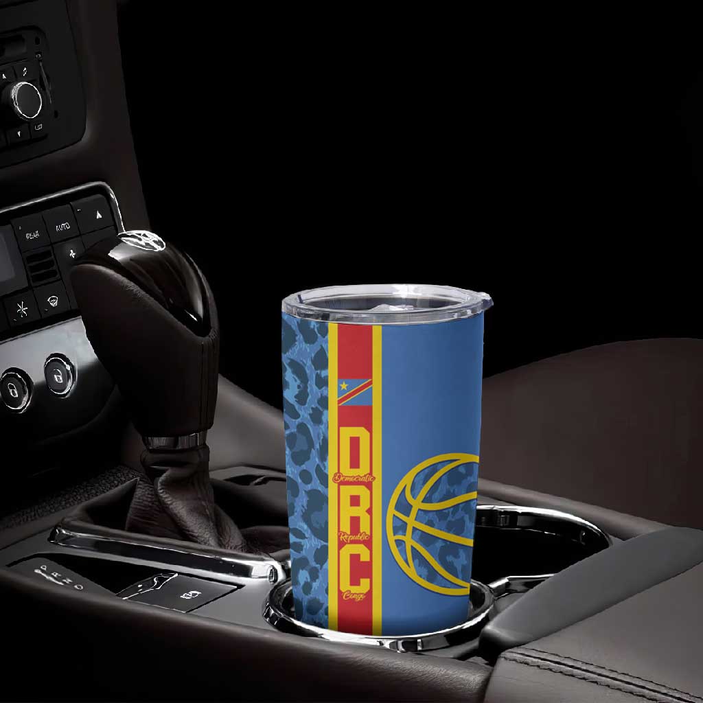 Afro Basketball Custom DR Congo Tumbler Cup Come On Leopards Skin Pattern - African Pride