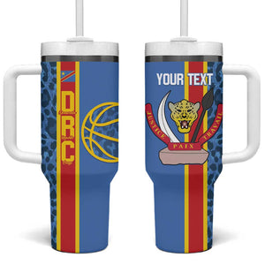 Afro Basketball Custom DR Congo Tumbler With Handle Come On Leopards Skin Pattern - African Pride