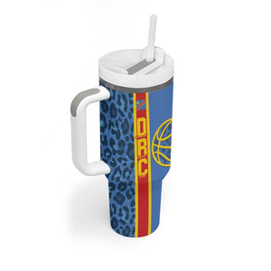 Afro Basketball Custom DR Congo Tumbler With Handle Come On Leopards Skin Pattern - African Pride