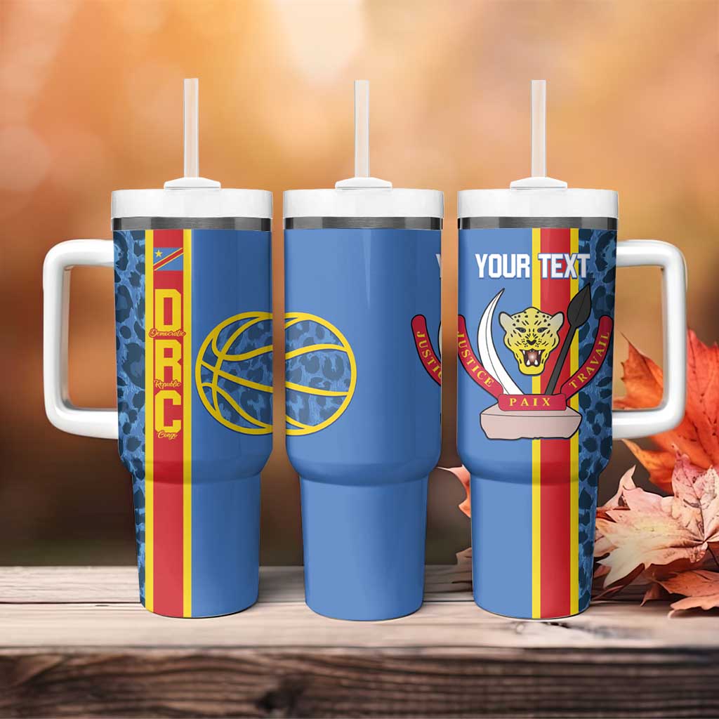 Afro Basketball Custom DR Congo Tumbler With Handle Come On Leopards Skin Pattern - African Pride