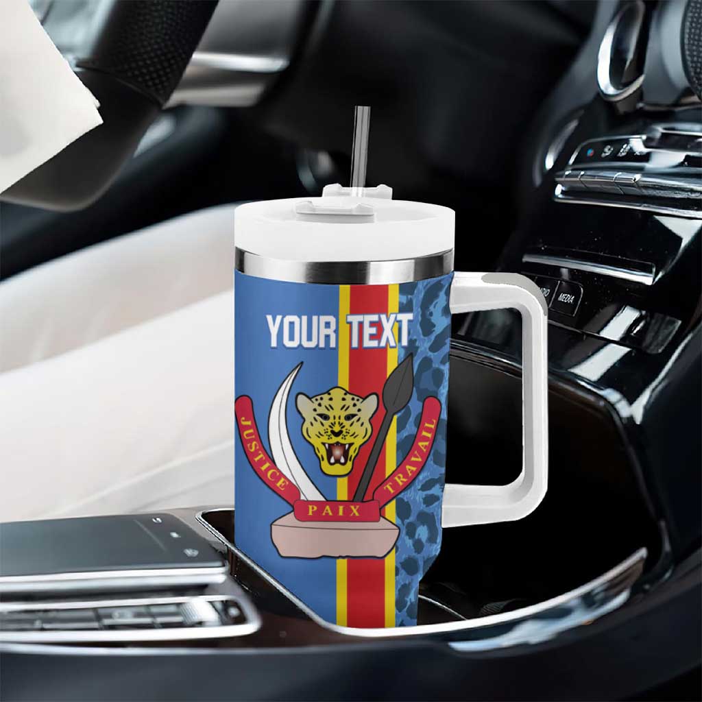 Afro Basketball Custom DR Congo Tumbler With Handle Come On Leopards Skin Pattern - African Pride