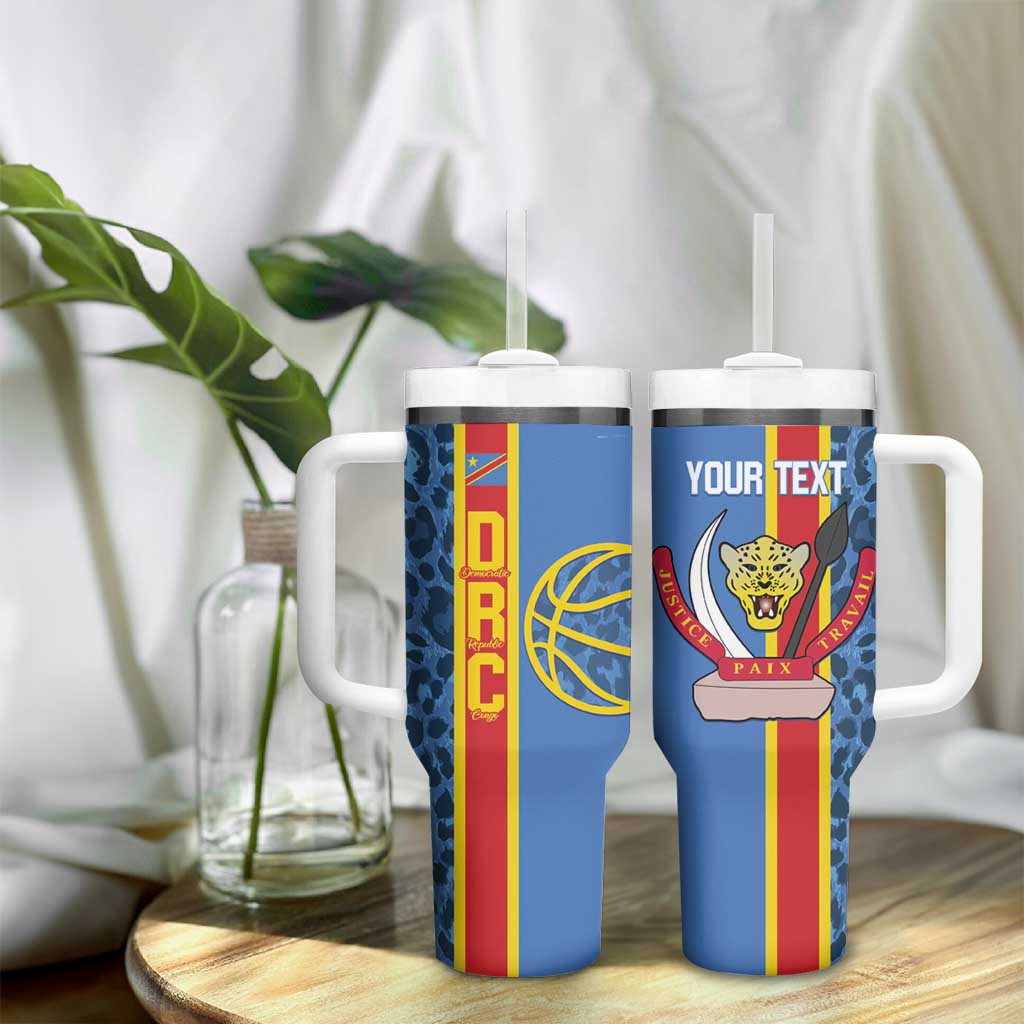 Afro Basketball Custom DR Congo Tumbler With Handle Come On Leopards Skin Pattern - African Pride