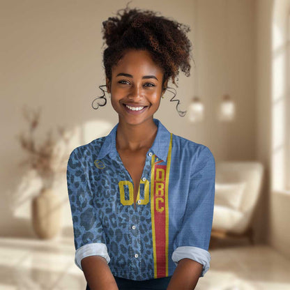 Afro Basketball Custom DR Congo Women Casual Shirt Come On Leopards Skin Pattern - African Pride