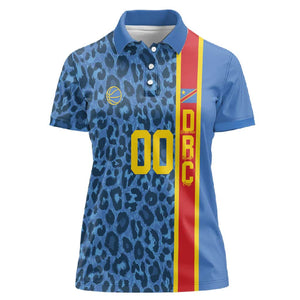 Afro Basketball Custom DR Congo Women Polo Shirt Come On Leopards Skin Pattern - African Pride
