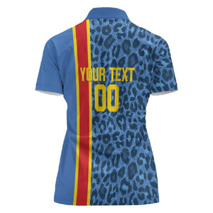 Afro Basketball Custom DR Congo Women Polo Shirt Come On Leopards Skin Pattern - African Pride