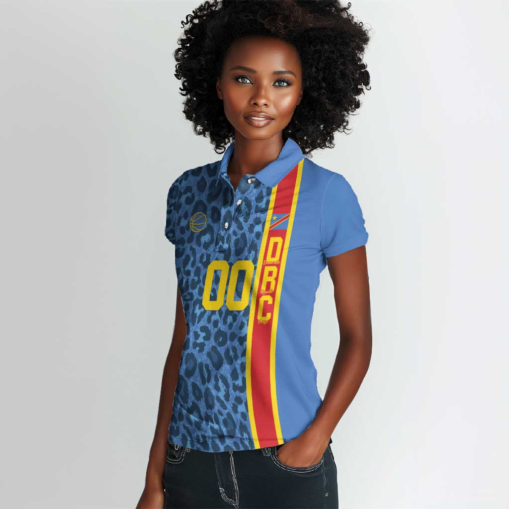 Afro Basketball Custom DR Congo Women Polo Shirt Come On Leopards Skin Pattern - African Pride