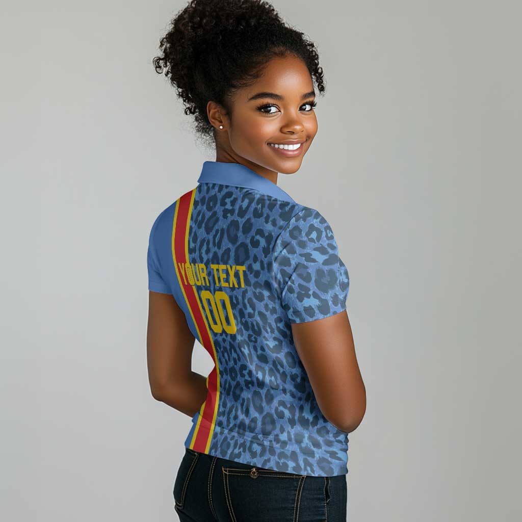 Afro Basketball Custom DR Congo Women Polo Shirt Come On Leopards Skin Pattern - African Pride