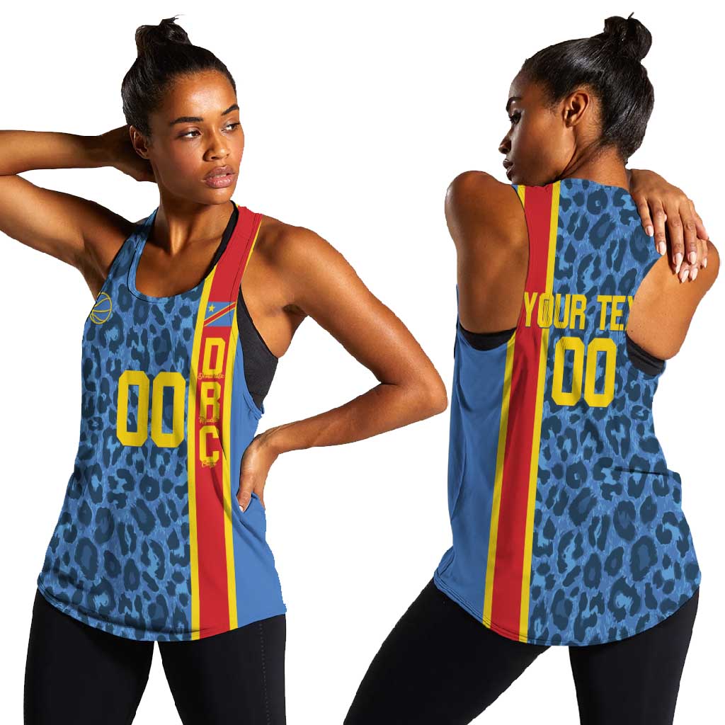 Afro Basketball Custom DR Congo Women Racerback Tank Come On Leopards Skin Pattern - African Pride