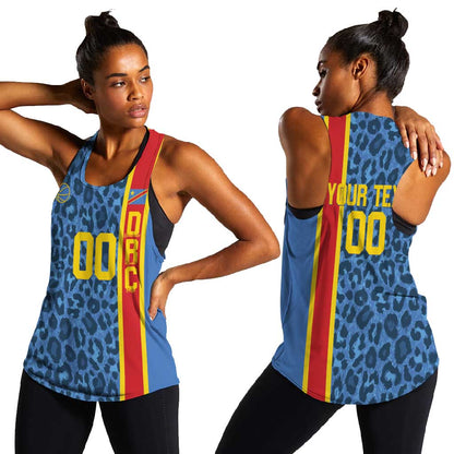 Afro Basketball Custom DR Congo Women Racerback Tank Come On Leopards Skin Pattern - African Pride