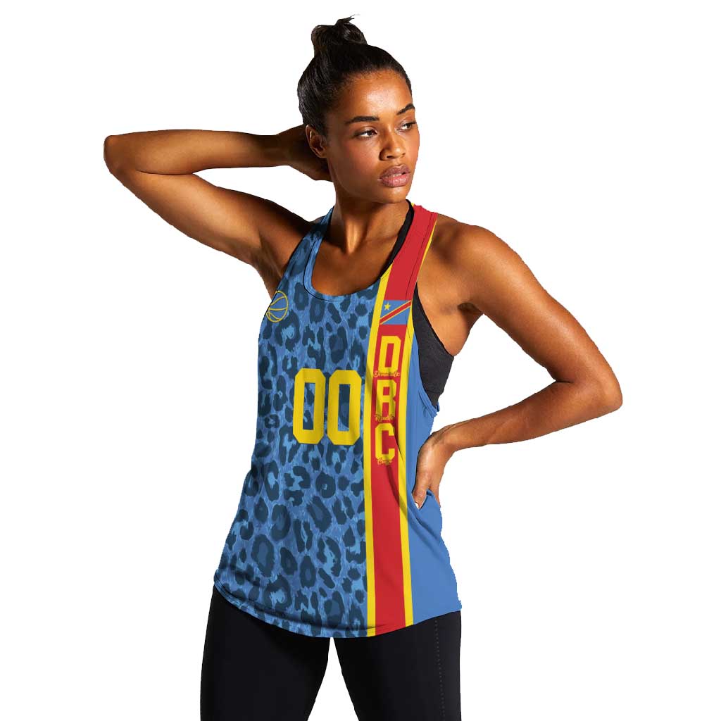 Afro Basketball Custom DR Congo Women Racerback Tank Come On Leopards Skin Pattern - African Pride