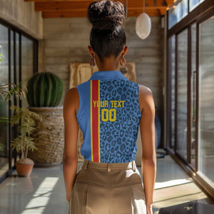Afro Basketball Custom DR Congo Women Sleeveless Polo Shirt Come On Leopards Skin Pattern - African Pride
