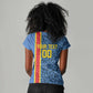 Afro Basketball Custom DR Congo Women V-Neck T-Shirt Come On Leopards Skin Pattern - African Pride