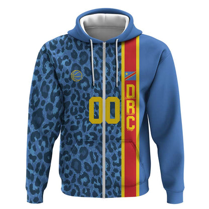 Afro Basketball Custom DR Congo Zip Hoodie Come On Leopards Skin Pattern - African Pride