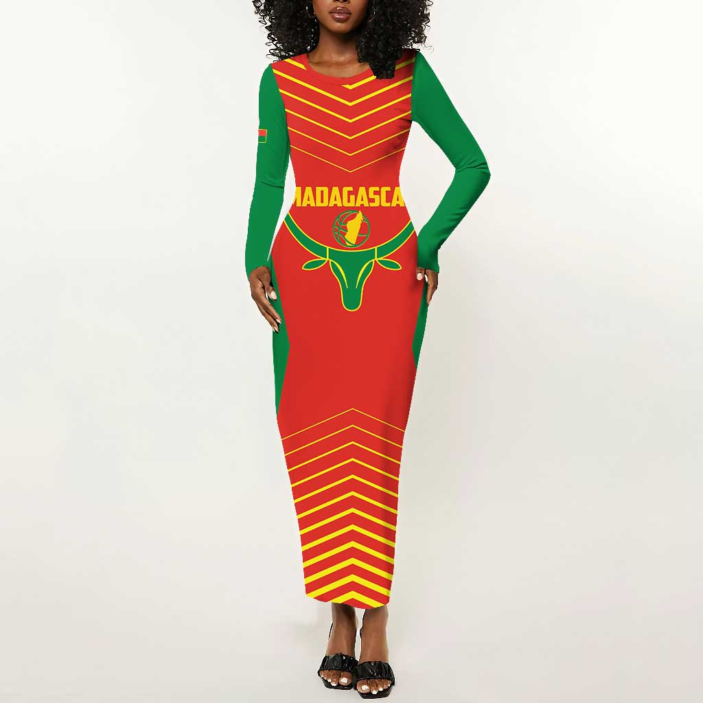 Afro Basketball Custom Madagascar Long Sleeve Bodycon Dress Come On Angel Manzano - African Pride