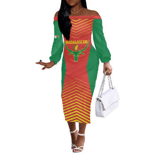 Afro Basketball Custom Madagascar Off The Shoulder Long Sleeve Dress Come On Angel Manzano - African Pride