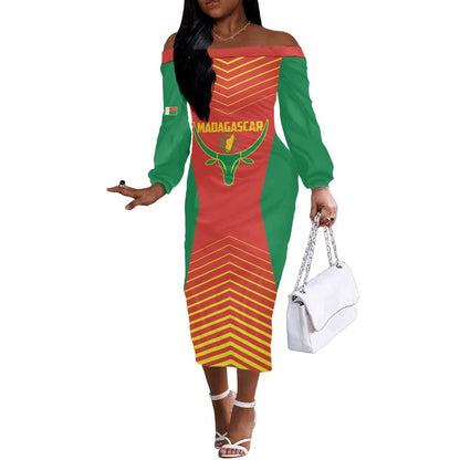 Afro Basketball Custom Madagascar Off The Shoulder Long Sleeve Dress Come On Angel Manzano - African Pride