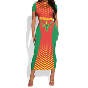 Afro Basketball Custom Madagascar Short Sleeve Bodycon Dress Come On Angel Manzano - African Pride