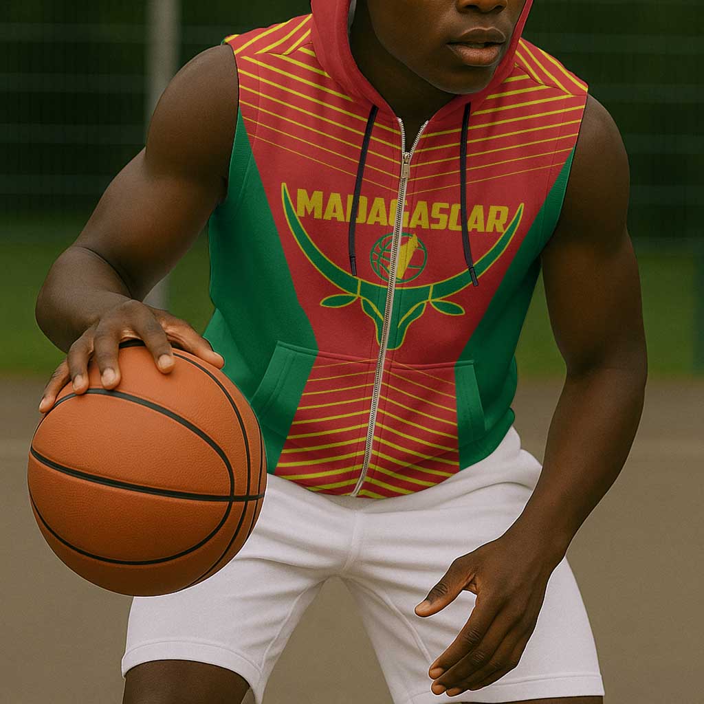 Afro Basketball Custom Madagascar Sleeveless Zip Hoodie Come On Angel Manzano - African Pride