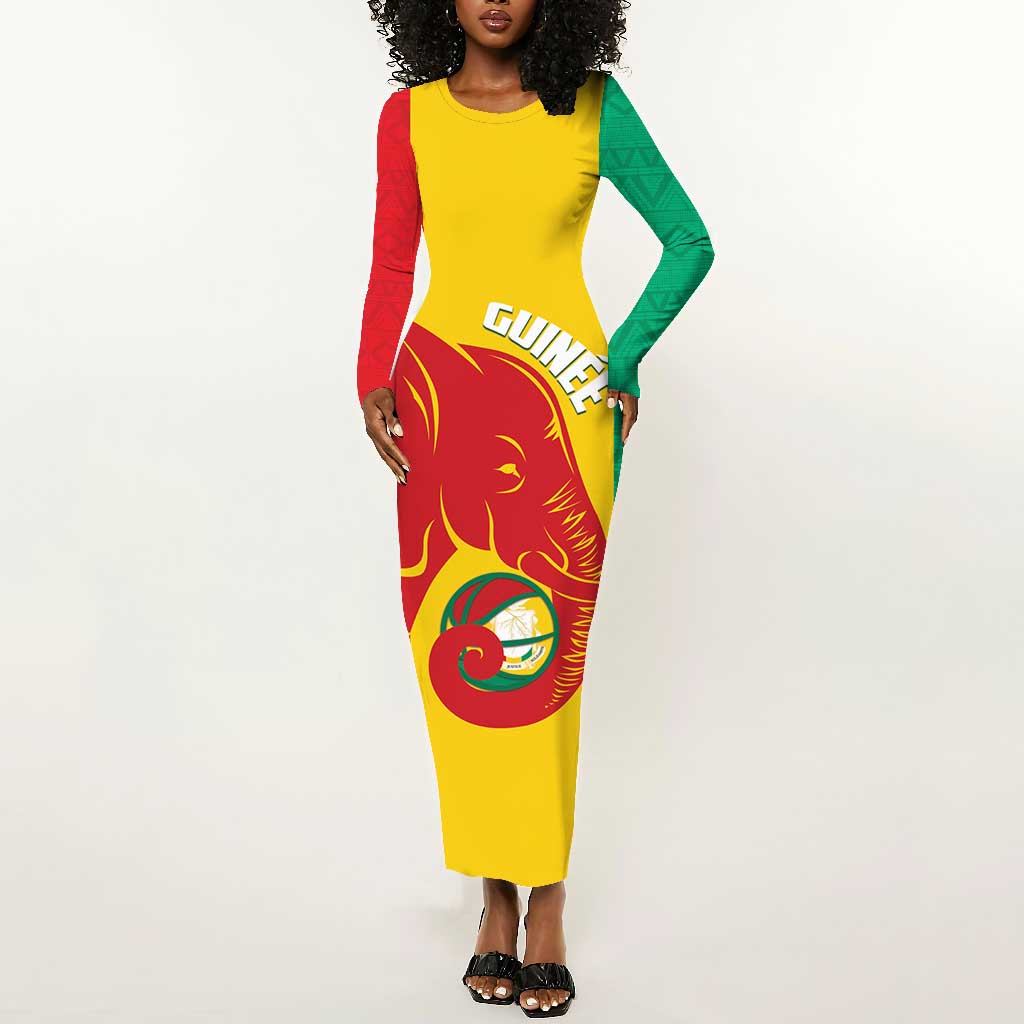 Afro Basketball Custom Guinea Long Sleeve Bodycon Dress Syli Nationale African Pattern - African Pride