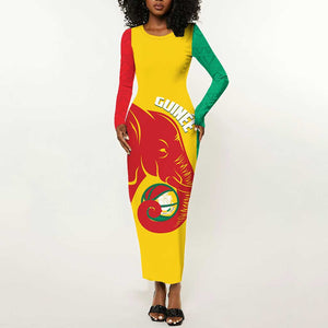 Afro Basketball Custom Guinea Long Sleeve Bodycon Dress Syli Nationale African Pattern - African Pride