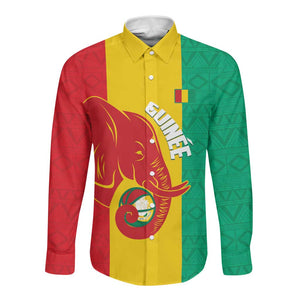 Afro Basketball Custom Guinea Long Sleeve Button Shirt Syli Nationale African Pattern - African Pride