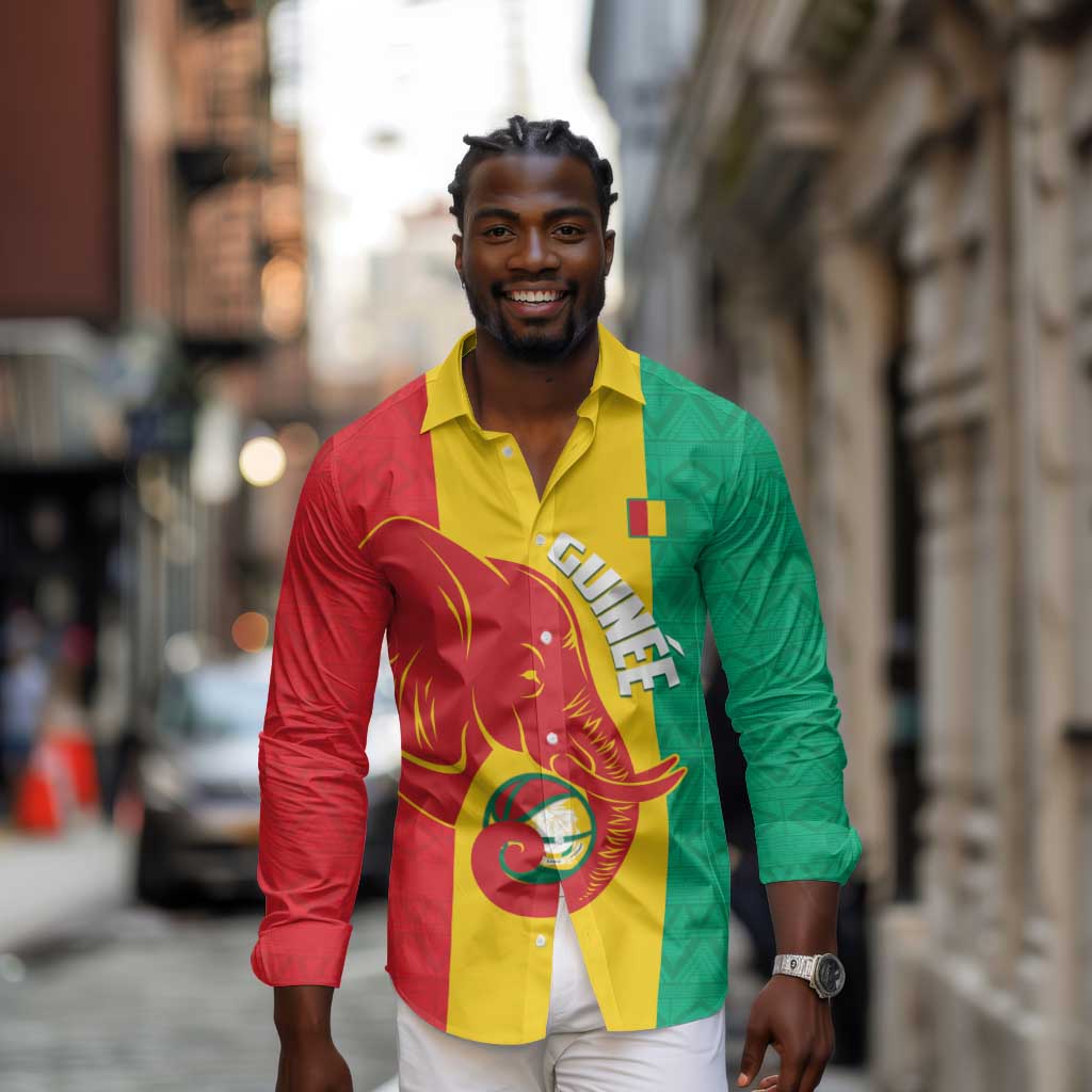 Afro Basketball Custom Guinea Long Sleeve Button Shirt Syli Nationale African Pattern - African Pride