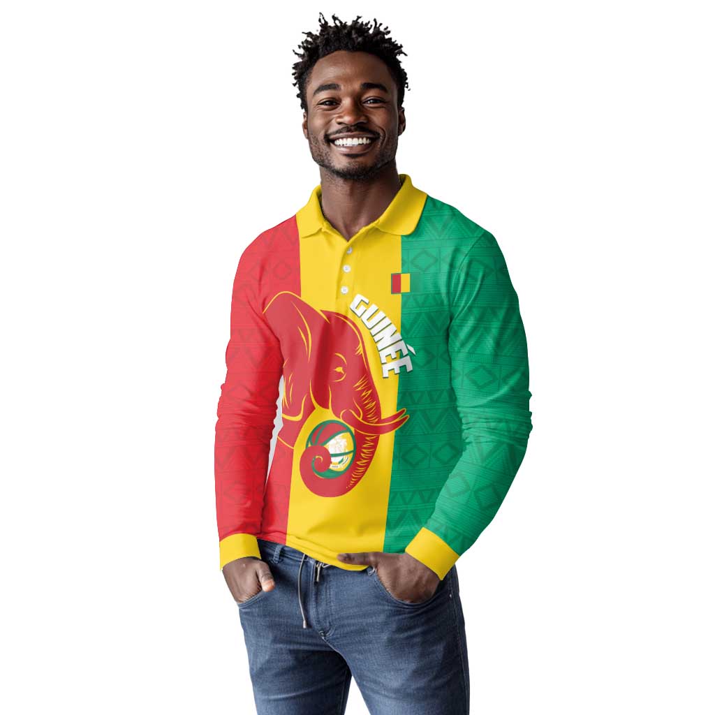 Afro Basketball Custom Guinea Long Sleeve Polo Shirt Syli Nationale African Pattern - African Pride