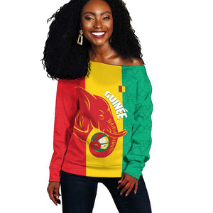 Afro Basketball Custom Guinea Off Shoulder Sweater Syli Nationale African Pattern - African Pride