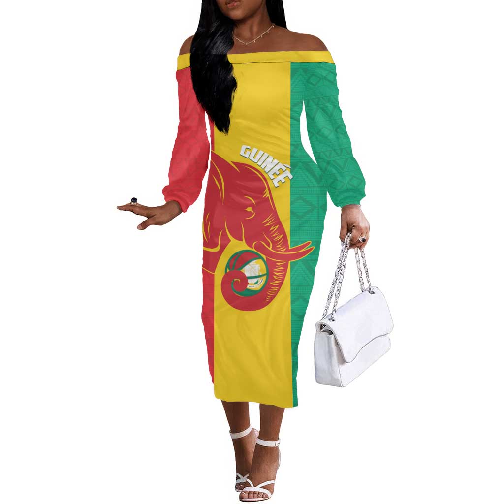 Afro Basketball Custom Guinea Off The Shoulder Long Sleeve Dress Syli Nationale African Pattern - African Pride