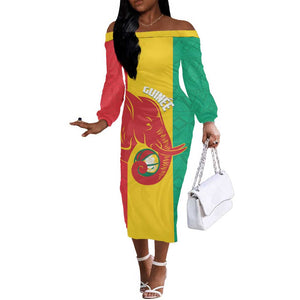 Afro Basketball Custom Guinea Off The Shoulder Long Sleeve Dress Syli Nationale African Pattern - African Pride