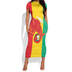 Afro Basketball Custom Guinea Short Sleeve Bodycon Dress Syli Nationale African Pattern - African Pride