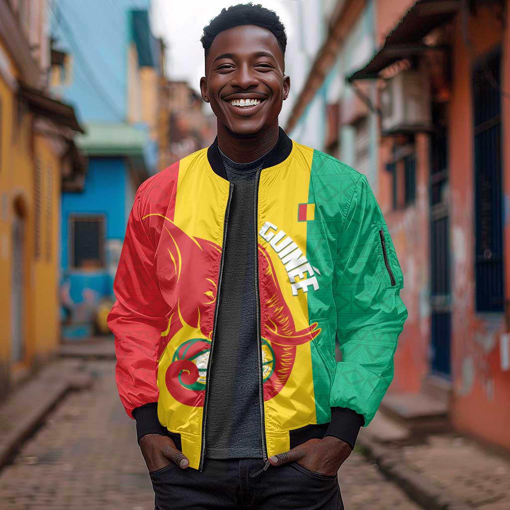 Afro Basketball Custom Guinea Sleeve Zip Bomber Jacket Syli Nationale African Pattern - African Pride