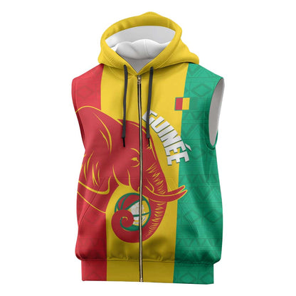 Afro Basketball Custom Guinea Sleeveless Zip Hoodie Syli Nationale African Pattern - African Pride