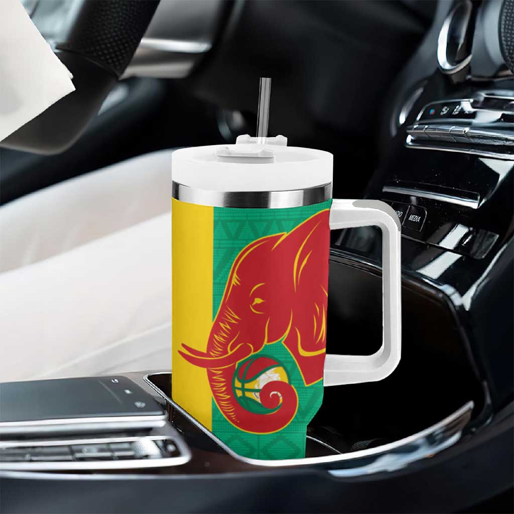 Afro Basketball Custom Guinea Tumbler With Handle Syli Nationale African Pattern - African Pride