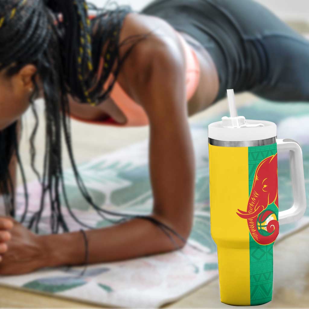 Afro Basketball Custom Guinea Tumbler With Handle Syli Nationale African Pattern - African Pride