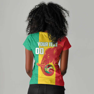 Afro Basketball Custom Guinea Women V-Neck T-Shirt Syli Nationale African Pattern - African Pride