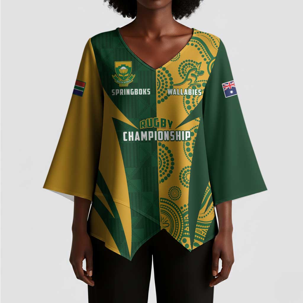 South Africa Australia Rugby Custom Kimono Sleeve Blouse Springboks Wallabies Together