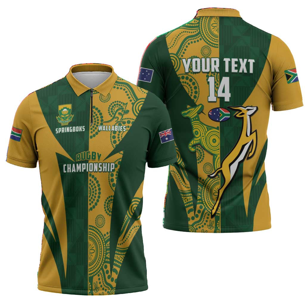 South Africa Australia Rugby Custom Zipper Polo Shirt Springboks Wallabies Together
