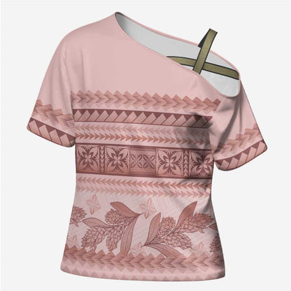 Pastel Pink Samoa Siapo Teuila Flowers Cross Shoulder Shirt