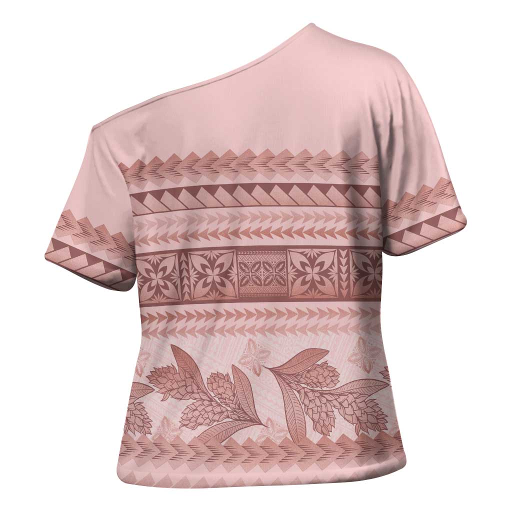 Pastel Pink Samoa Siapo Teuila Flowers Cross Shoulder Shirt