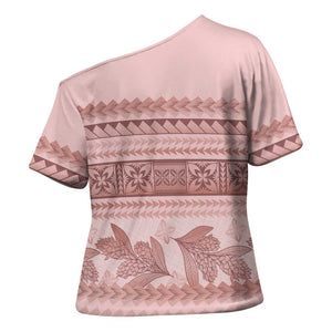 Pastel Pink Samoa Siapo Teuila Flowers Cross Shoulder Shirt