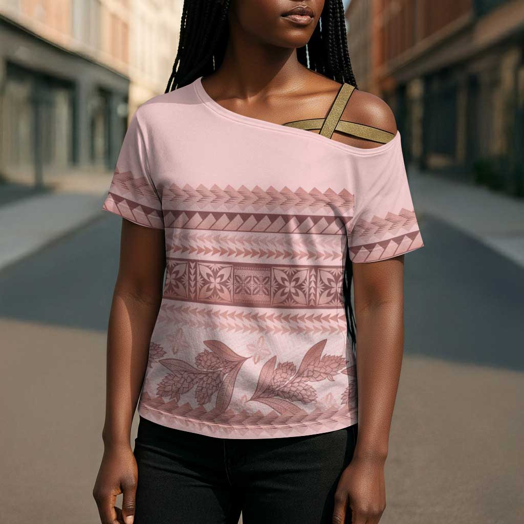 Pastel Pink Samoa Siapo Teuila Flowers Cross Shoulder Shirt