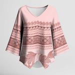Pastel Pink Samoa Siapo Teuila Flowers Kimono Sleeve Blouse